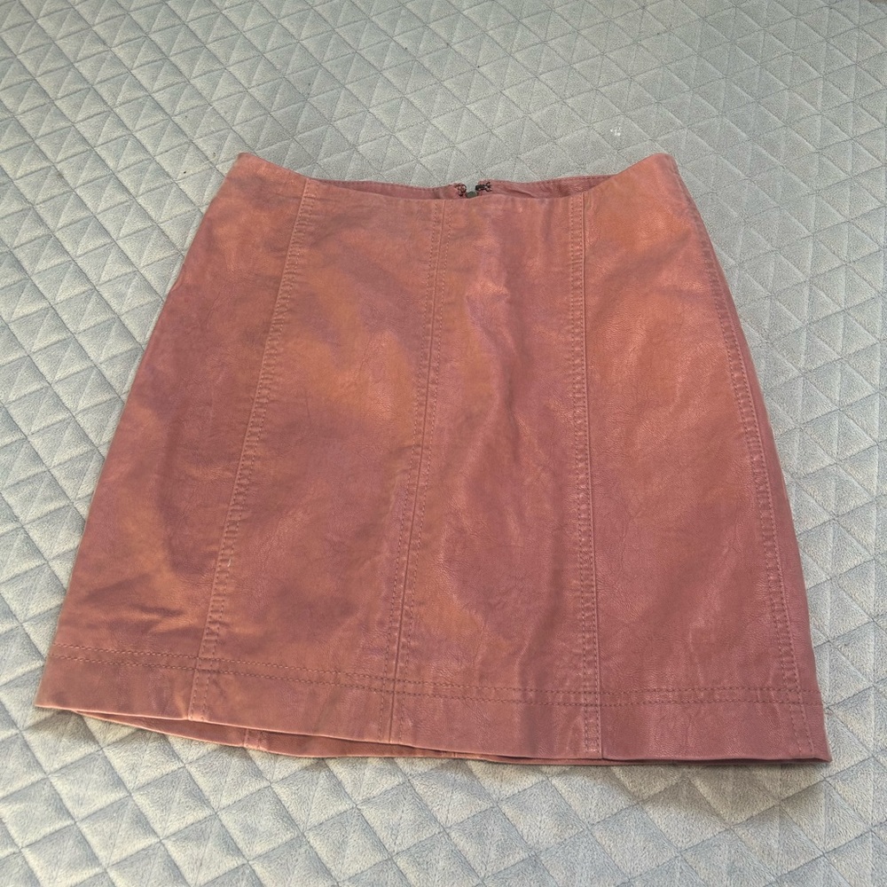 pink leather free people skirt